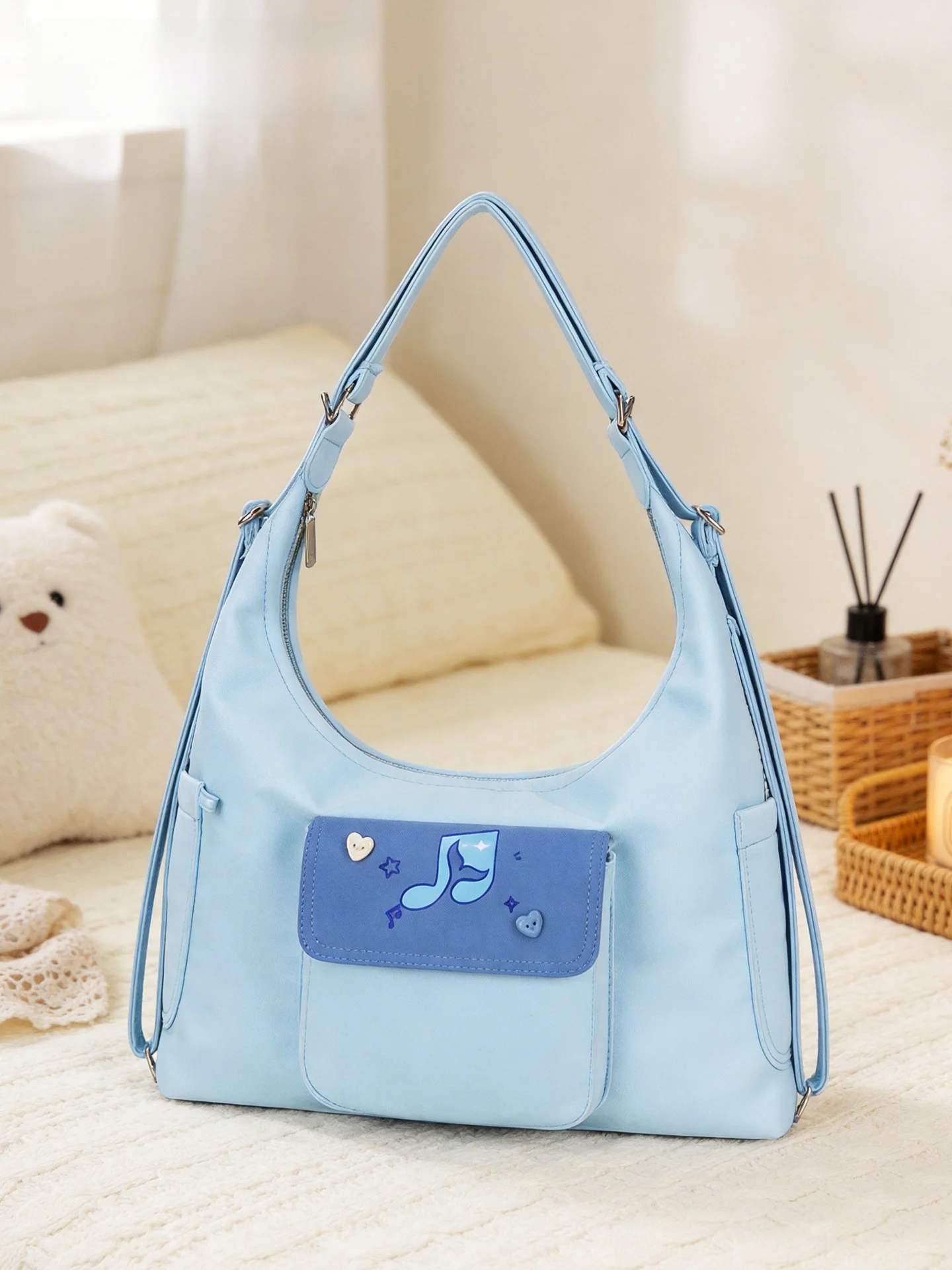 Bolso Junco Original de Gran Capacidad, Color Azul, Estilo Casual, Bandolera, para Uso Diario al Aire Libre, con una Sola Correa