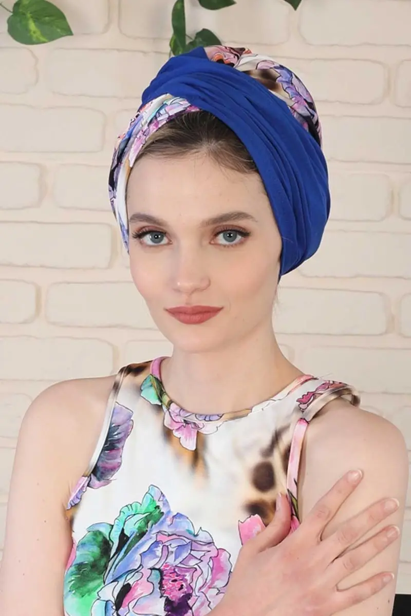 Hijab osso cor sólida e padrão de natureza