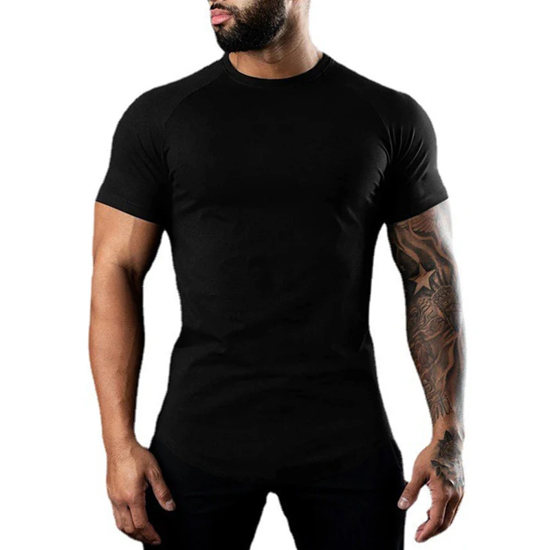 New Fashion Plain Tops Tees Fitness Mens Crew Neck T-Shirt Short Sleeve Muscle Joggers Bodybuilding Male Gym Clothes Slim Fit T image 2