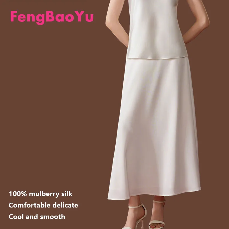 Fengbaoyu 100% Natural Silk Women's Half-Dress. A Simple Elegant Mid-length Half-dress Loose Comfortable, Ideal for Casual Wear.