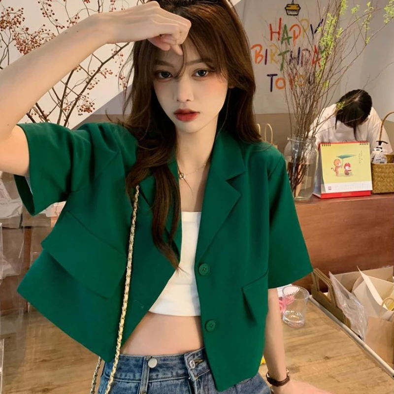 Blazers Women Solid Loose Short Sleeve Ulzzang Summer Thin Casual Streetwear Fashion All-match  Simple Cozy Ins Popular