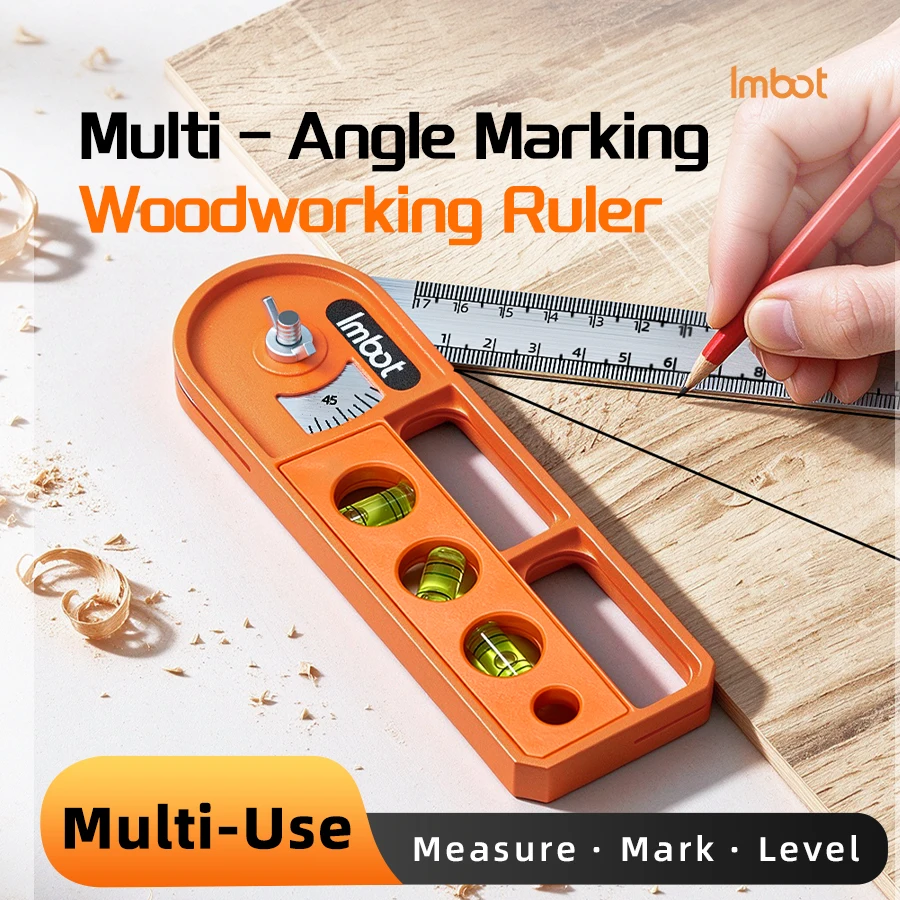 Imbot Multi-Function Carpenter'S Angle Ruler, Marking Ruler, Measuring Ruler, With Level Meter, Foldable, Carpenter'S Tool