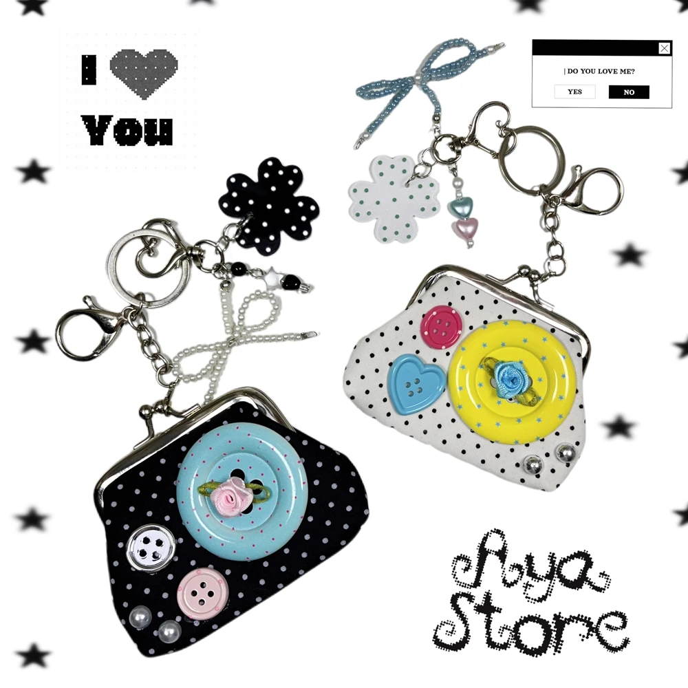Original Large Button Popular Wallet Showa Style Cute Panda Coin Purse Vintage Jewelry Pouch Keychain Pendant Storage Bag