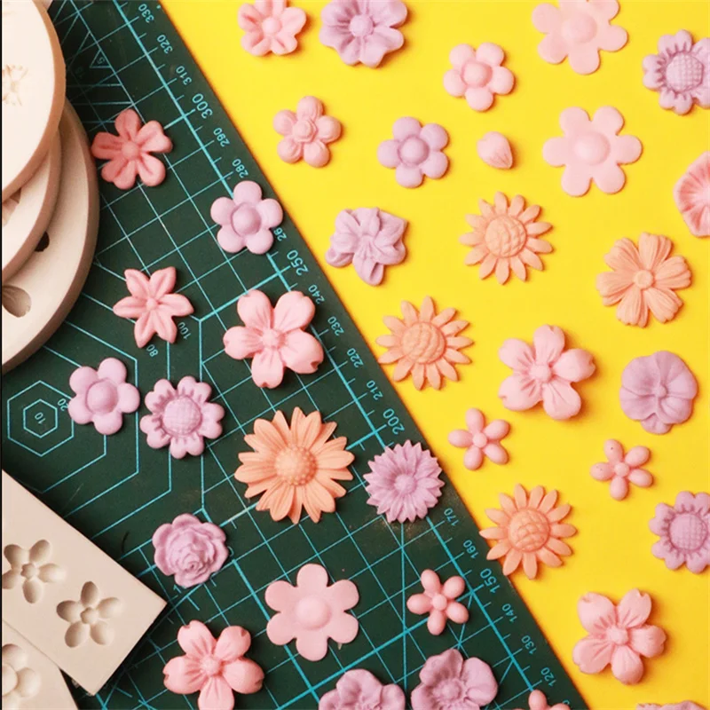 Daisy Wild Chrysanthemum Rose Sunflower 3D Mini Flower Silicone Molds Sugar Craft Gumpaste Mould Fondant Cake Decorating Tools