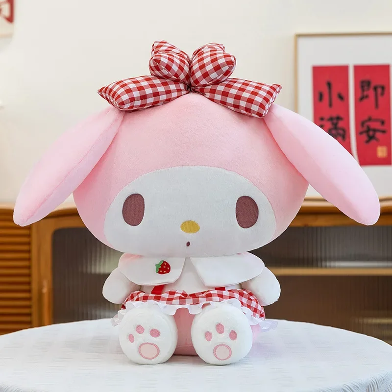 Kawaii Sanrio Plüschtier Erdbeer Kuromi im süßen Kleid My Melody Gefüllte Puppe Großes weiches Kissen für Kinder Geburtstagsgeschenk
