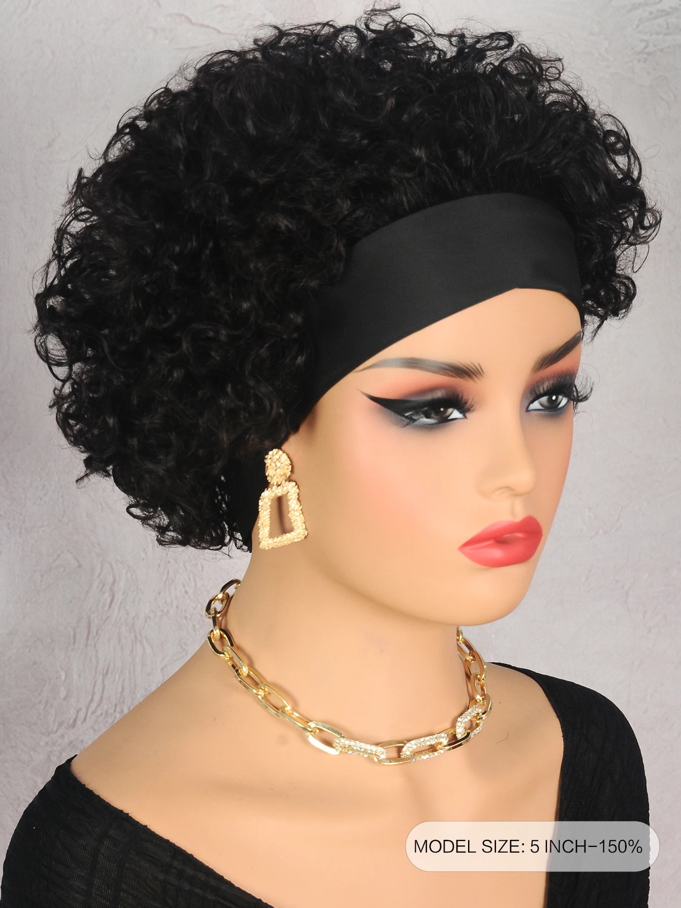 Chic Short Curly Pixie Cut Headband Wig 1B Natural Black Water Wave Human Hair Easy Wear Beginner Friendly for Women Daily Use