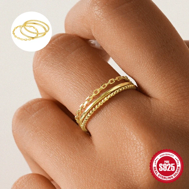 ROXI 925 Sterling Silver trzyczęściowy zestaw pierścionków dla kobiet 17.5mm spersonalizowany styl projektowania gładki/skręty/pierścień łańcuszkowy Party biżuteria