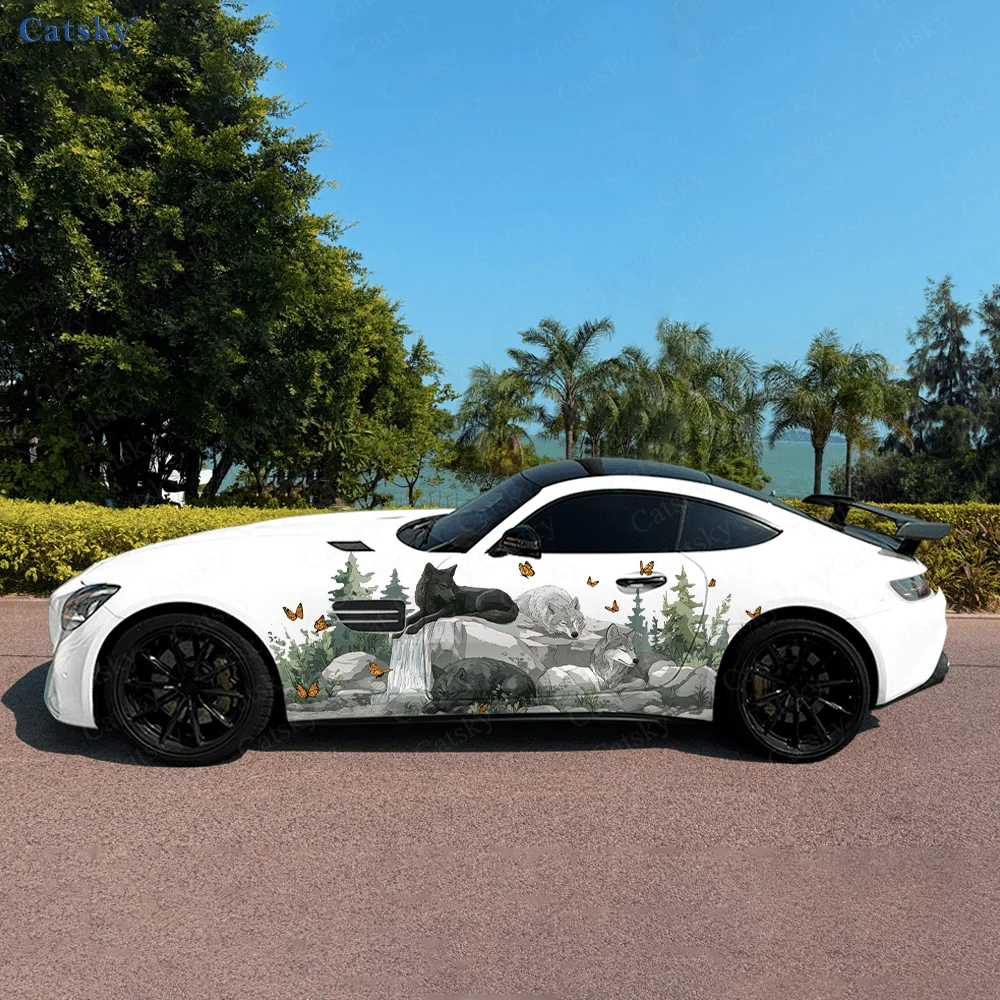 

Wolf Stone Flowing Water Car Side Sticker Decor, PVC Waterproof Scratch Resistant Decal, Car Protection, Auto Accessories Gift