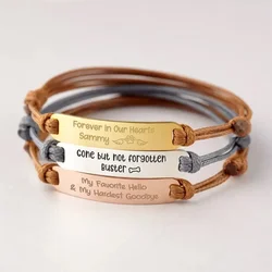 Custom Name charm Bracelet Personalized engraving Stainless Steel Leather Adjustable Rope Bracelet Pet Dog Gift Family Jewelry