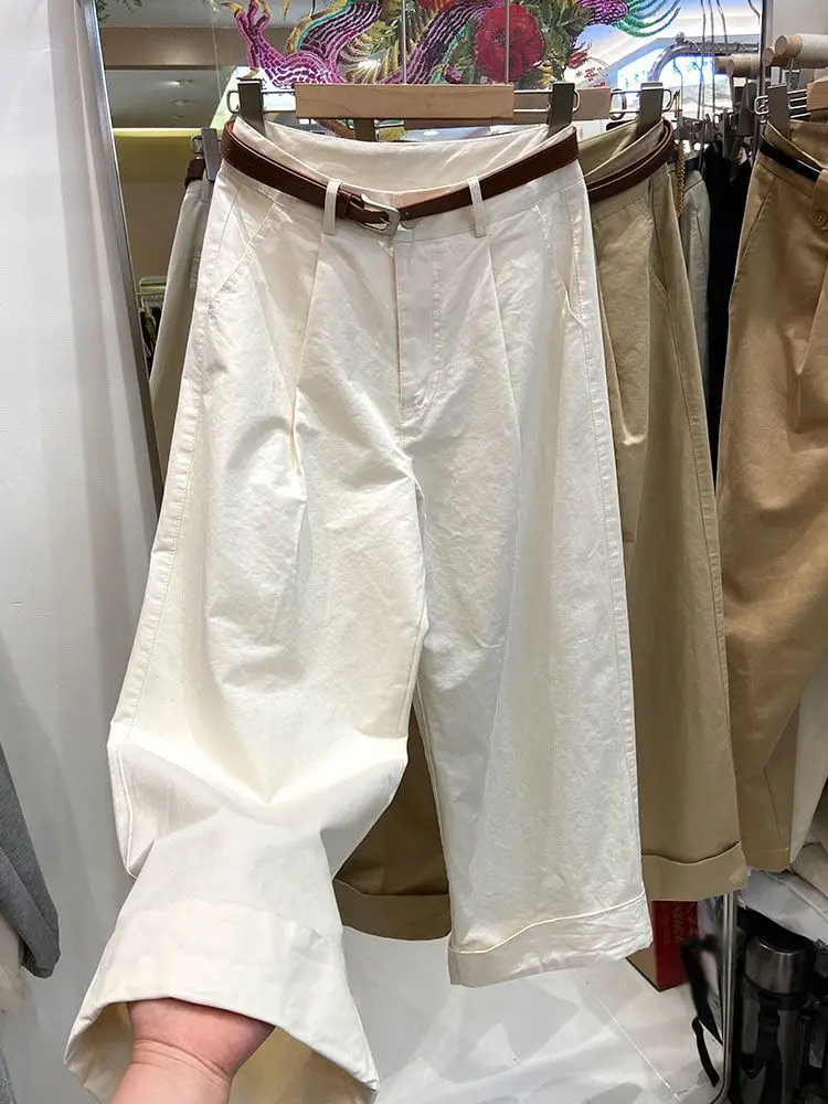 Nieuwe 2024 Zomer Nieuwe Crop Broek Rechte Pijpen Wijde Pijpen Rookpijp Casual Werkbroek Cargo Broek Vrouwen