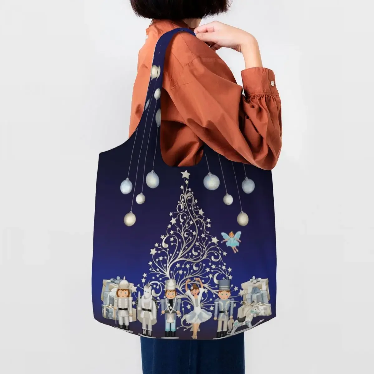 

Kawaii Nutcracker Christmas Ballet Scene Shopping Tote Bags Reusable Canvas Grocery Shoulder Shopper Bags Handbag Gifts