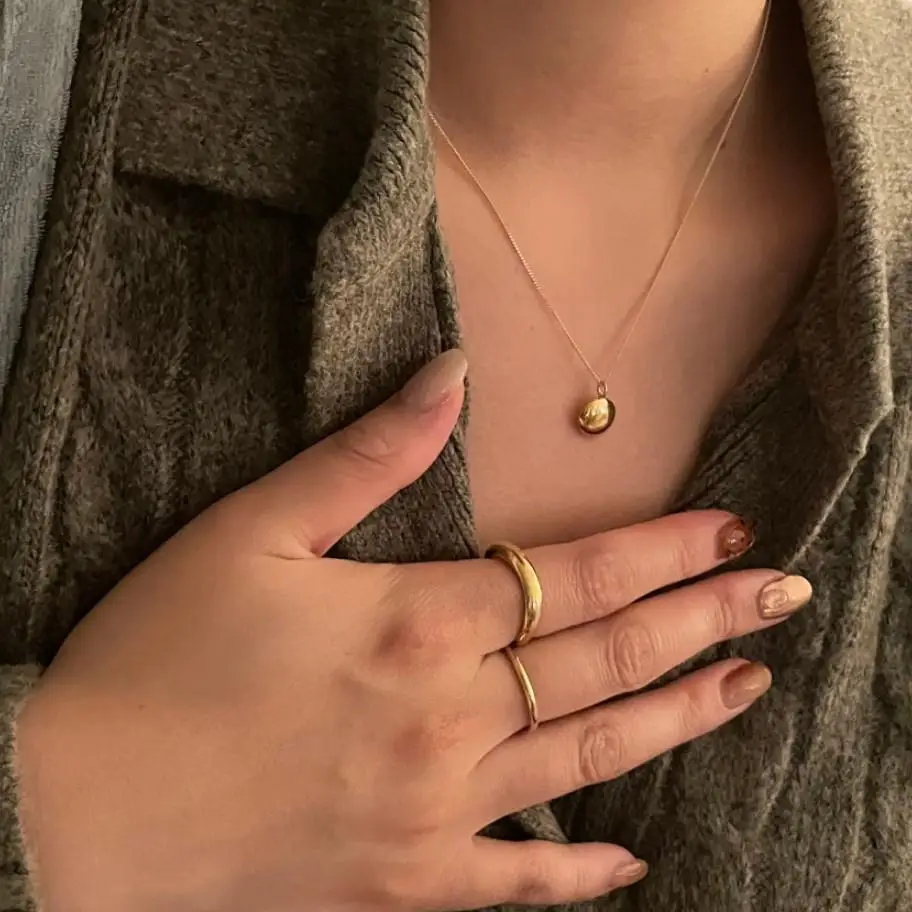 Korea 925 Sterling Silver INS Clavicle Chain Jewelry Simple Round Glossy Pendant Necklaces for Women Gold 18k