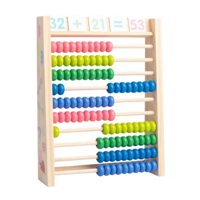 Wooden Abacus 10 Rows Colorful Wood Arithmetic Abacus Board Educational Counting Toys Primary School Supplies With 100 Beads For