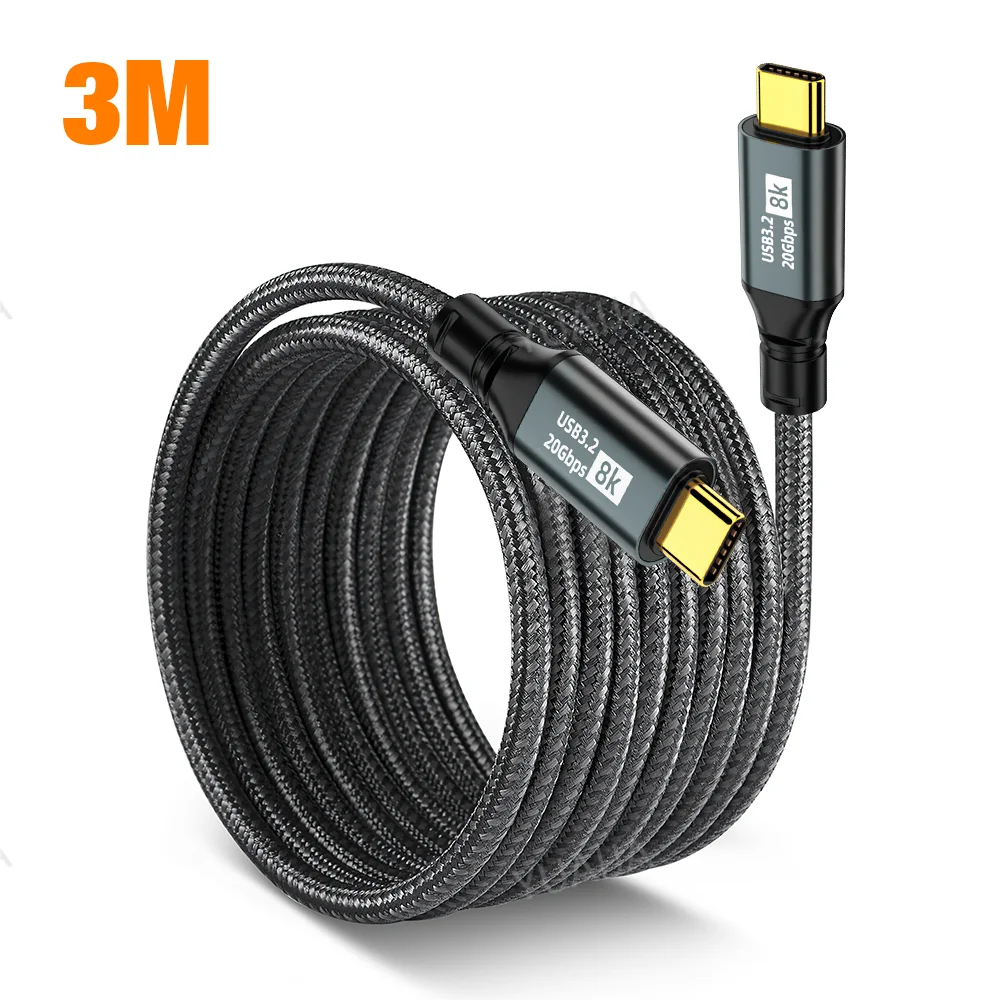 PD100W USB C 3.2 20Gbps ThunderBolt 3 Type C to Type C Cable 8K@60Hz 3m Data Cable For iPhone 15 Pro Max MacBook Samsung Huawei