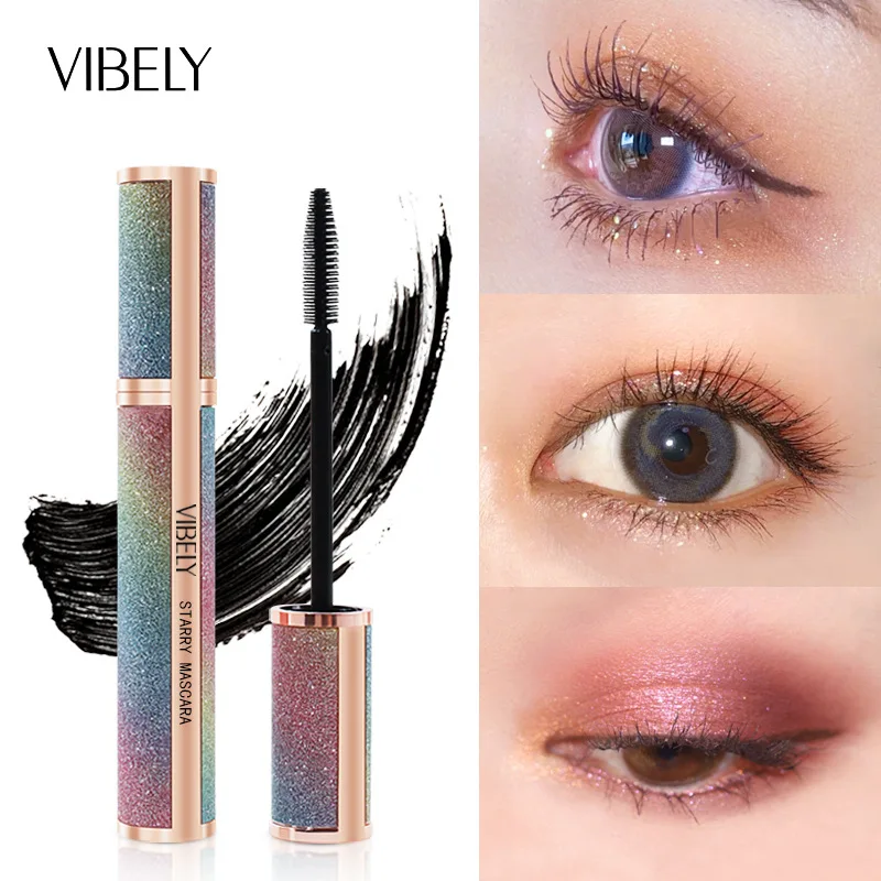VIBELY Starry Sky Long Mascara es grueso, rizado, resistente al agua, duradero, resistente al sudor y sin manchas