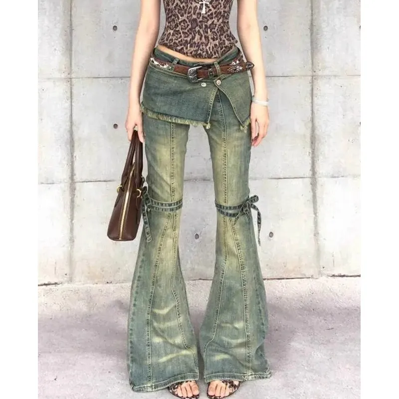 

Women's Flare Jeans Y2k Retro 2000s Streetwear Fashion Trousers Harajuku Denim Pants 90s Aesthetic Clothes