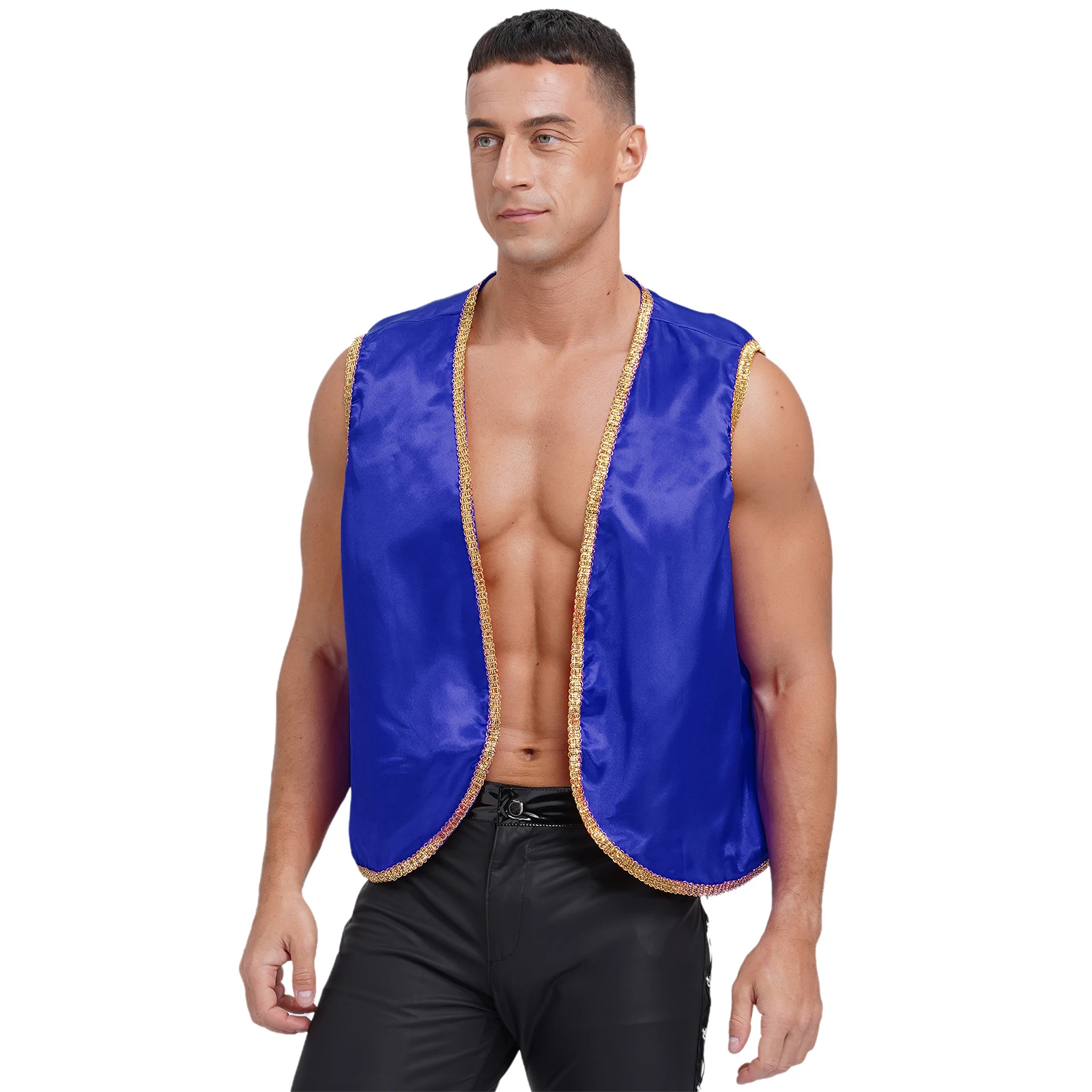 

Mens Indian Arabian Prince Lamp Stain Vest Tops Medieval Steampunk Arab Prince Cosplay Costume Role-playing Halloween Outfits