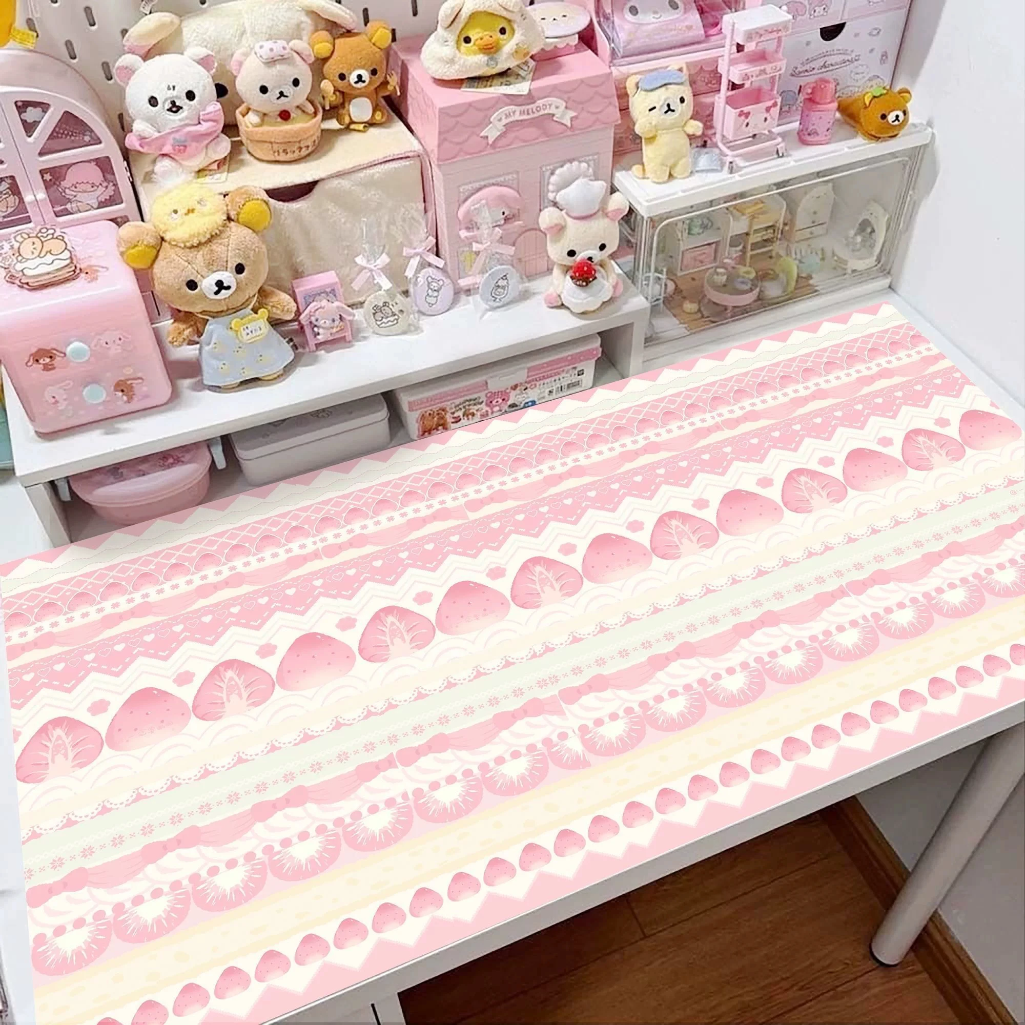 LargeLeather Desk Pad Protector Strawberry Cake Love CutePink Mouse Pad Office Desk Mat Waterproof Non-Slip PU Desk Blotter Pad