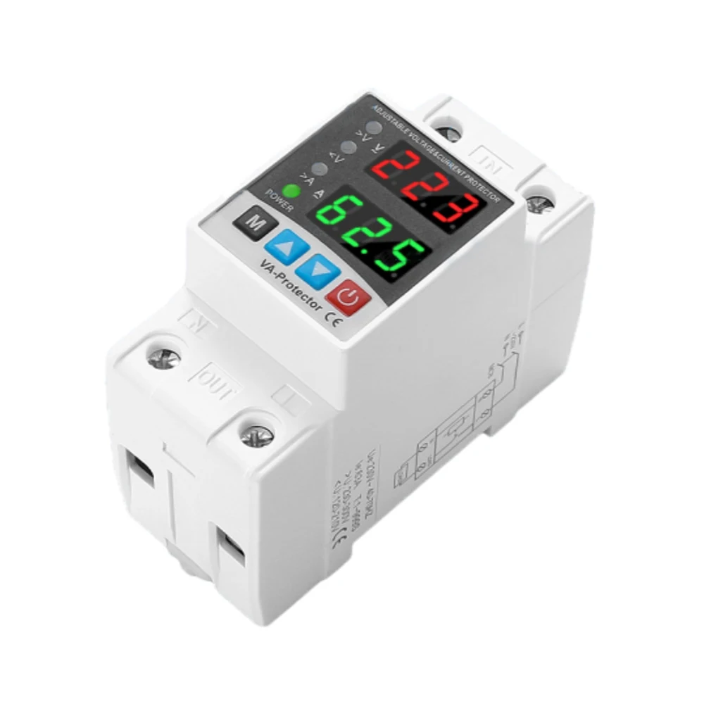 40A/63A 230V Din Rail Dual Display Breaker Adjustable Over Voltage Current and Under Voltage Protective Device Protector Relay