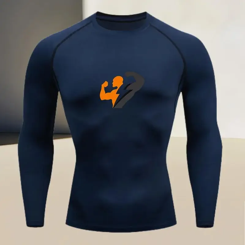 High elasticity fitness men's round neck quick drying long sleeved top, essential outdoor sports cycling clothing