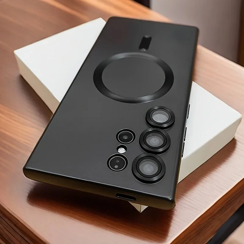 Luxury Magnetic Wireless Charging Matte Phone Case For Samsung Galaxy S25 Edge S24 Ultra S23 S22 S21 Plus Shockproof Soft Cover