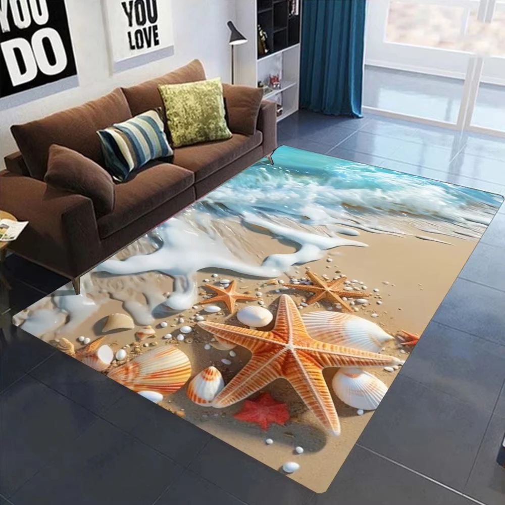 

VIKAMA Summer Shell Star Sand Tidal Carpet Wave Magic Carpet Living Room Sofa Blanket Balcony Anti-slip Mat Home Decoration