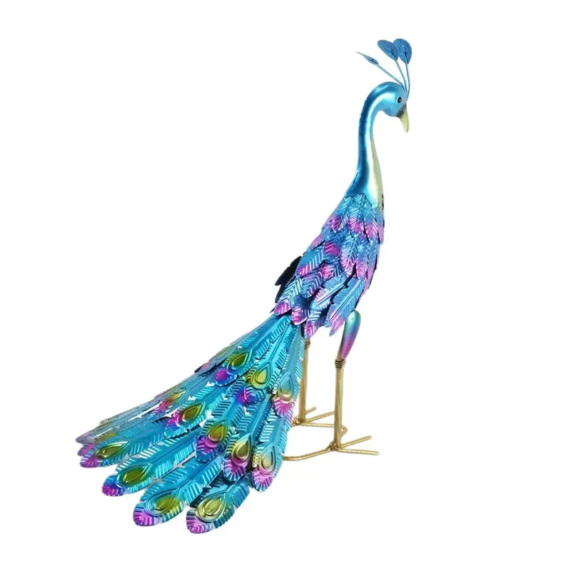 AT21-1 PCS Multicolor Metallic Peacock Statue Outdoor Garden, Patio, Deck, Porch-Yard Art Decoration Metal