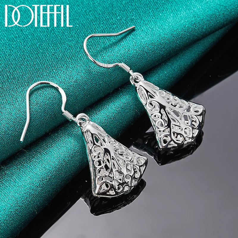 DOTEFFIL 925 Sterling Silver Hollow Sector Drop Earrings For Woman Wedding Engagement Fashion Party Charm Jewelry