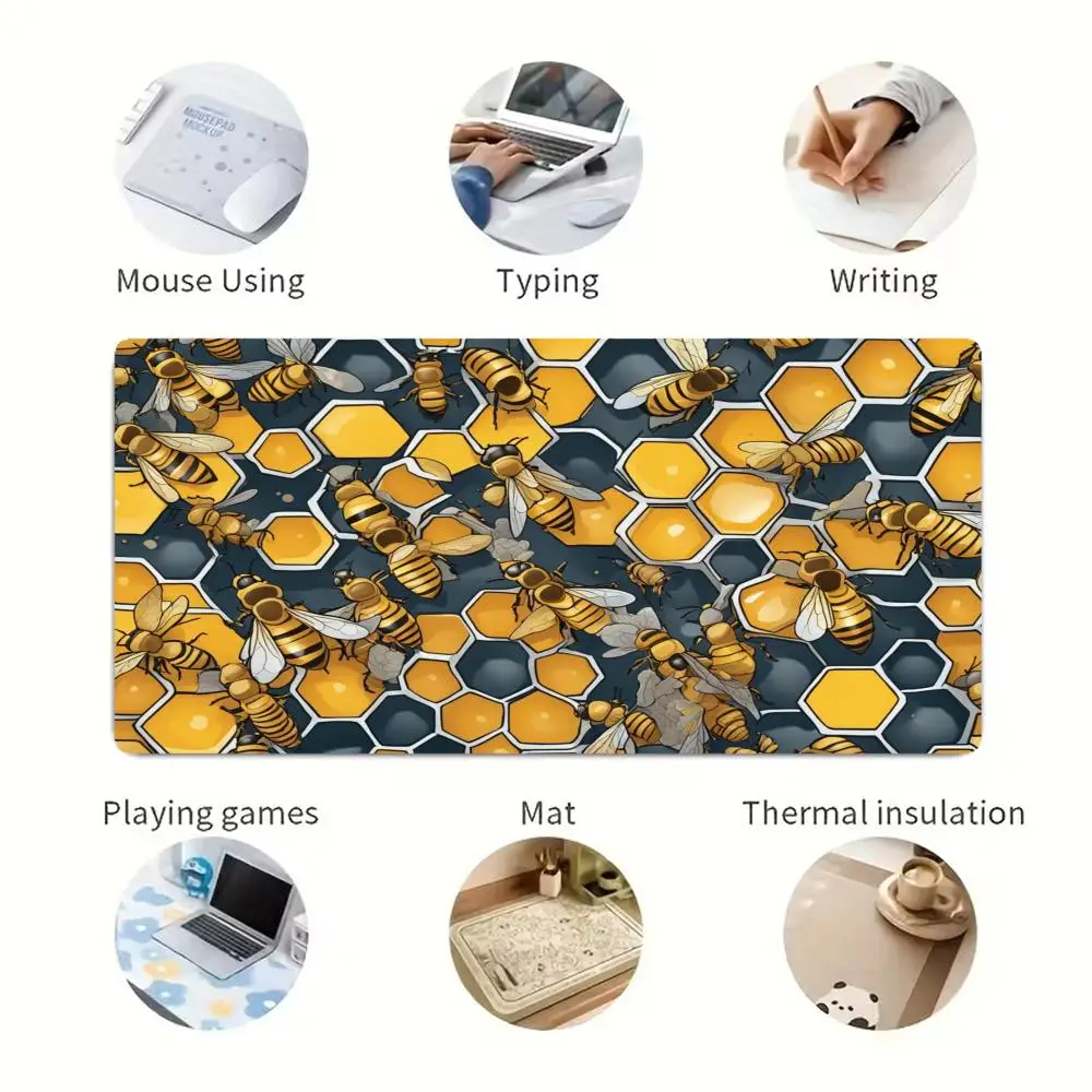 Lack & Gold Marble Hexagon Gaming Desk Mat Premium Anti-Slip Keyboard Pad with Natural Rubber And Stitched Edges