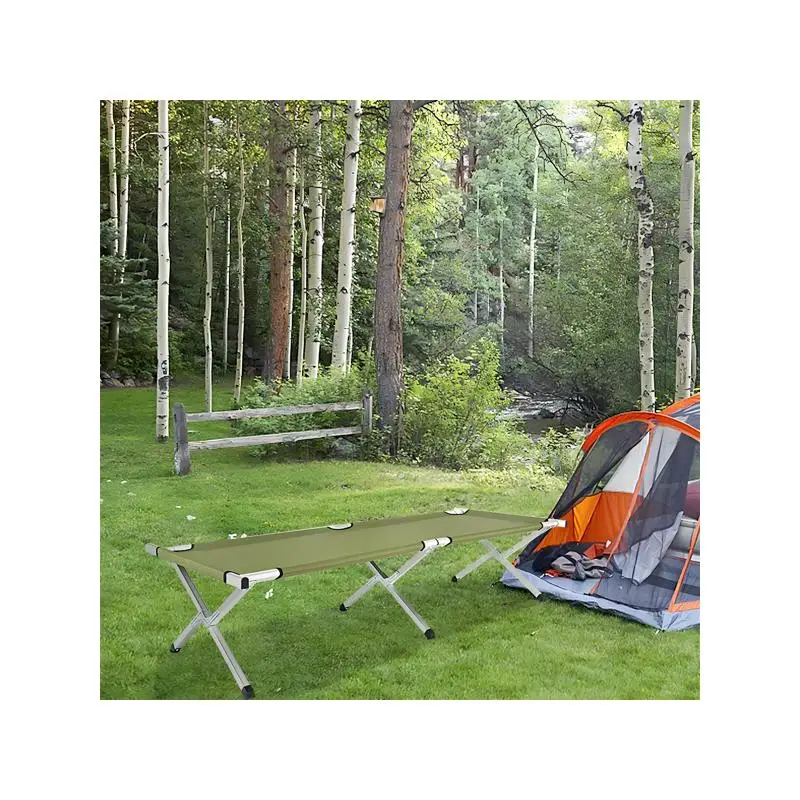 سرير تخييم محمول قابل للطي مع حقيبة حمل، لون أخضر عسكري، سهل الحمل والإعداد، مثالي لحلول النوم في الهواء الطلق