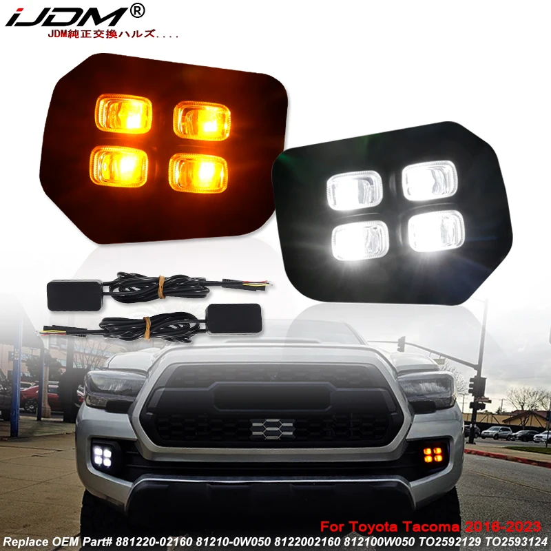 

iJDM For 2016-2023 Toyota Tacoma Front Bumper Lights Assembly White/Amber LED Foglamp Bezel Replacement w/DRL Turn Signal Lights