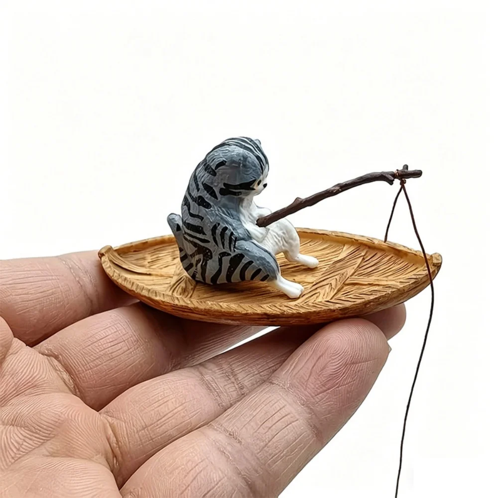 Kreatives Katzen-Angelboot Aquarium-Ornament Hochwertiges Harz Langlebige Fischbecken-Dekoration Marine-Themen-Dekor – Detail 6
