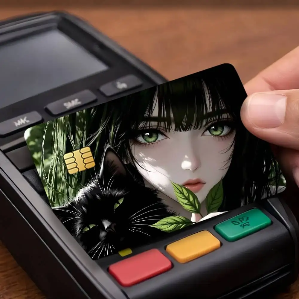 Fashionable Anime Girl Cat Credit Card Public Transportation Cards Protective Sticker Waterproof Card Face Decoration 4PCS