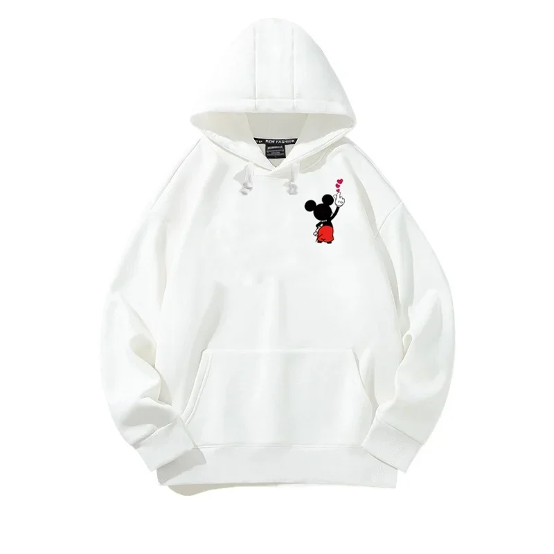 Hooded Sweater Loose Casual Couple Ins Cartoon Mickey Mouse Print Top 18-24y White Beige Sweatshirt Hoodie Minimalist  Tops