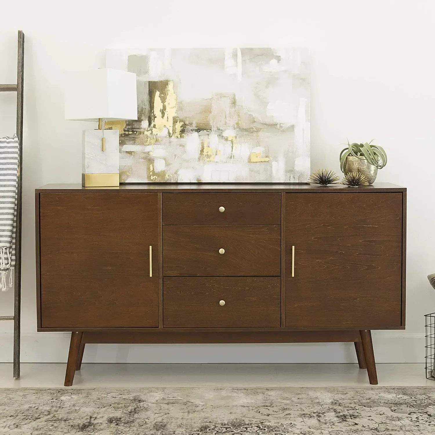 

Mid Century Modern-TV Stand Console with 3 Drawers and Closed Cabinet Storage, 60", Walnut