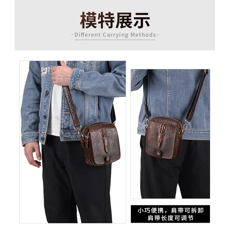 Men's Genuine Leather Crocodile Pattern Crossbody Bag Luxury Brown Alligator Shoulder Bag Cowhide Messenger Bag Male mimi bag