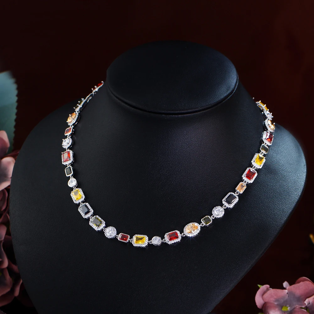CWWZircons Leuchtende Mehrfarbige Kubische Zirkonia Unregelmäßige Kettenkette für Frauen, Alltag, Party, Verlobung, Schmuckzubehör DZ0097 – Detail 9