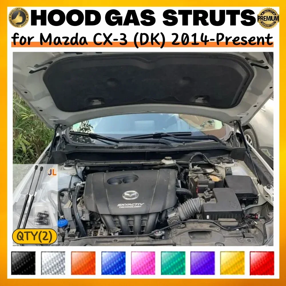 Qty(2) Hood Struts for Mazda CX-3 (DK) 2014-Present Front Bonnet Modify Gas Springs Shock Absorber Lift Supports Dampers