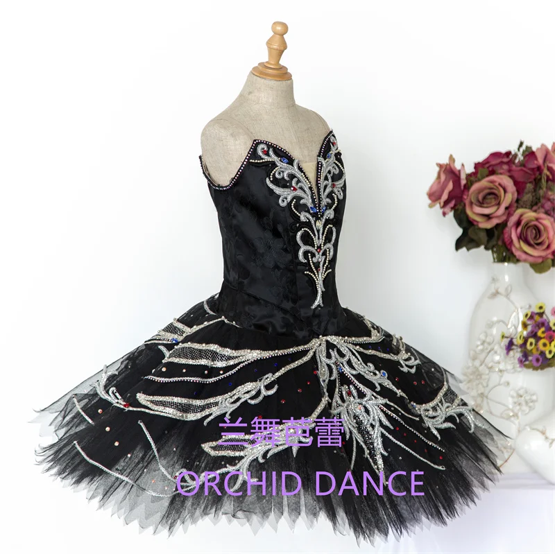 Rhinestone Design Professional High Quality Women Competition Performance Wear Girls Swan Lake Black Ballet Tutu Costumes