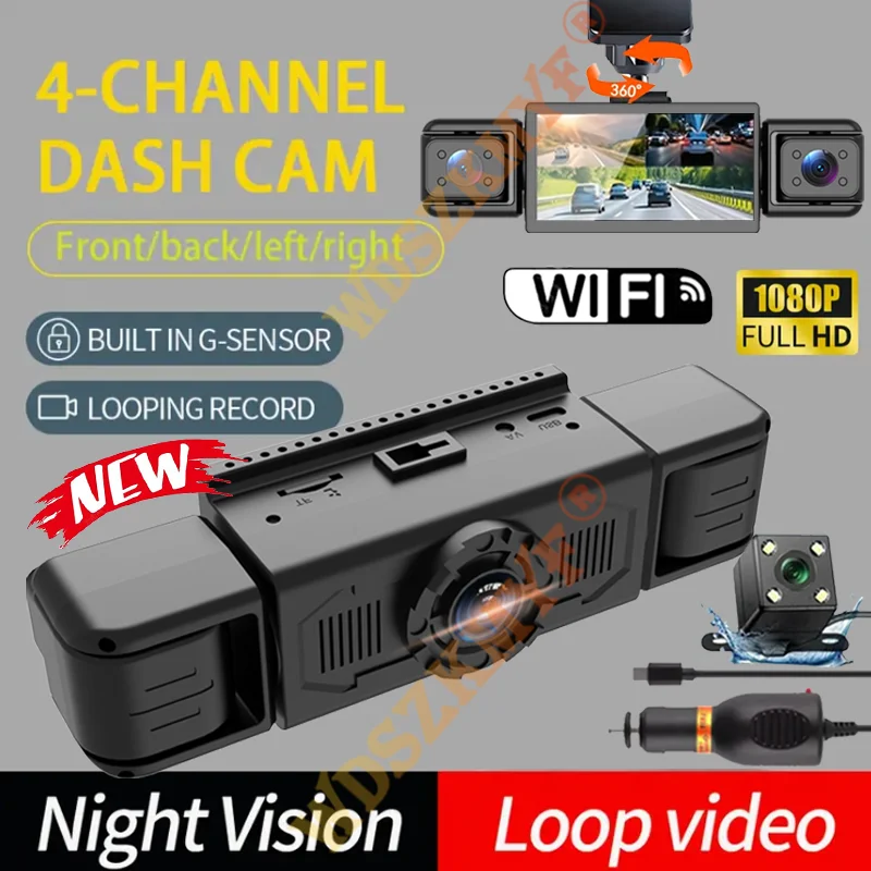 

1080P Video Recorder WIF Dash Cam 3/4 Lens Car DVR 360 Degrees Front left right Rear view camera Black Box Dvr Car Assecories