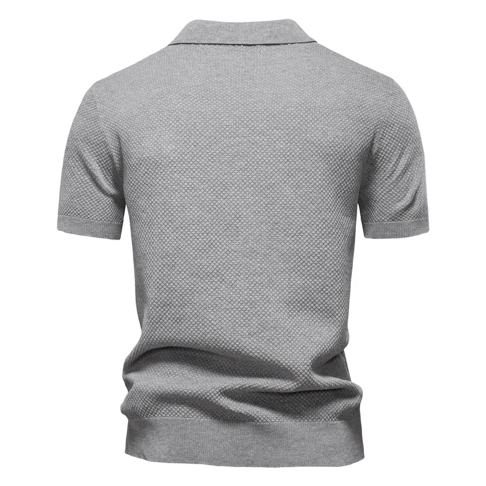 Summer New High-Quality Pineapple-Patterned Knitted POLO Shirt for Men, Casual Short-Sleeved All-Match Simple Top.