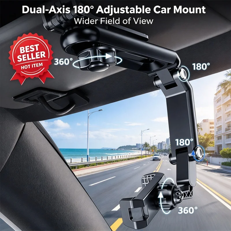 360 Rotatable Car Sun Visor Phone Bracket, Multi-function Cellphone Mount for iPhone Samsung Android Phones