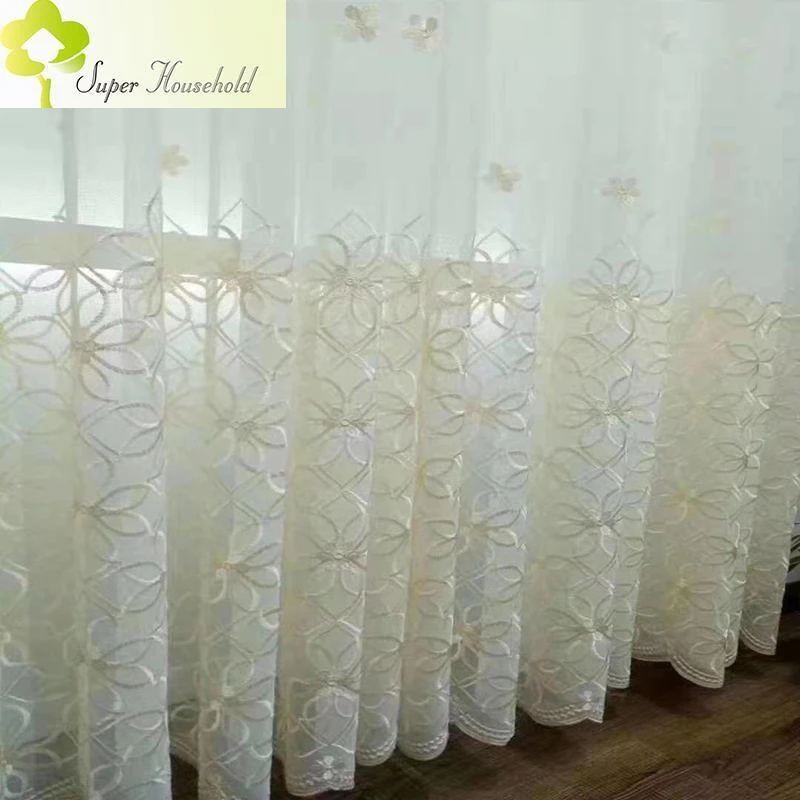 White Lace Luxury Sheer Curtains Panels Floral Embroidery Tulle for Living Room Window Bedroom Privacy Translucent Yarn Drapes
