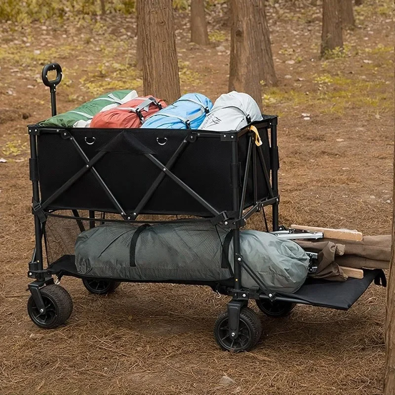 Double Decker Wagon 600lb Capacity&400L Collapsible Sports Wagon with Big Wheels 54" Extended Utility Folding Wagon Cart