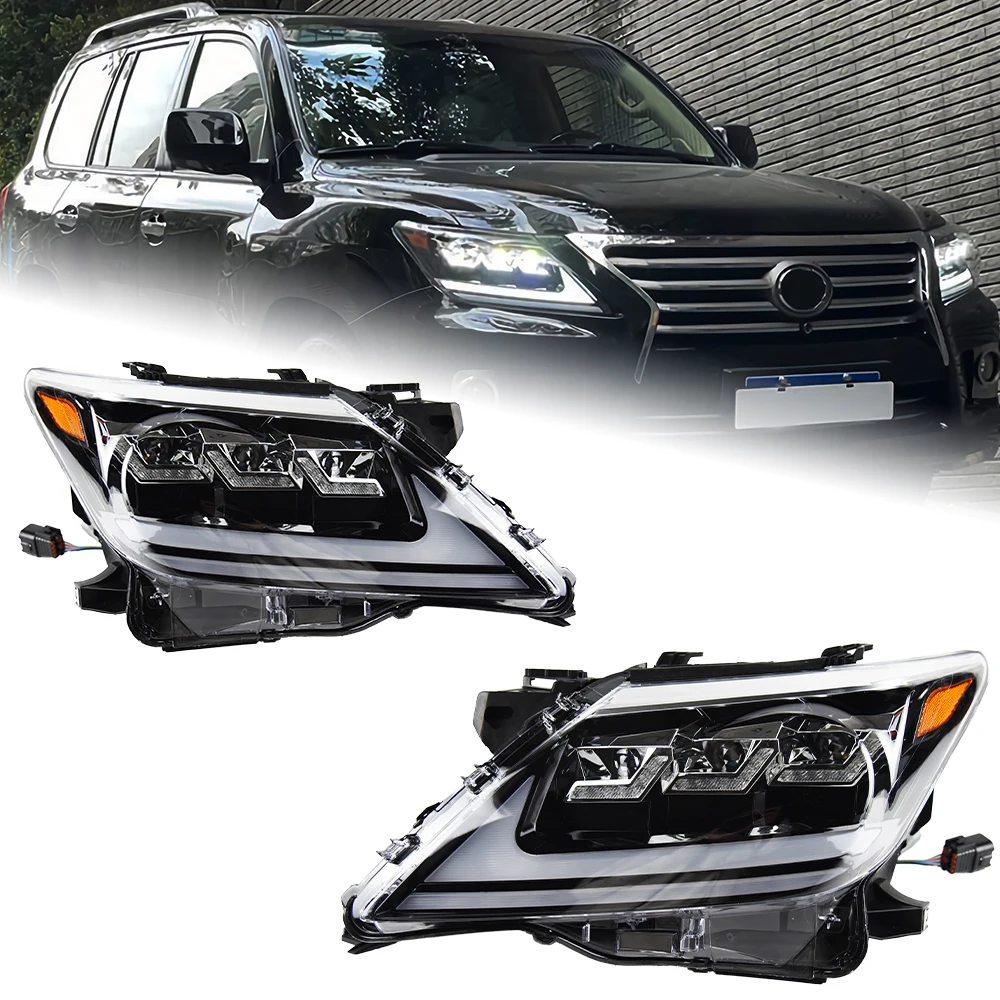AKD Car Styling Head Lamp for LX570 Headlights 2009-2015 LX570 LED Headlight LED DRL Projector Lens Low Beam Auto Accessories