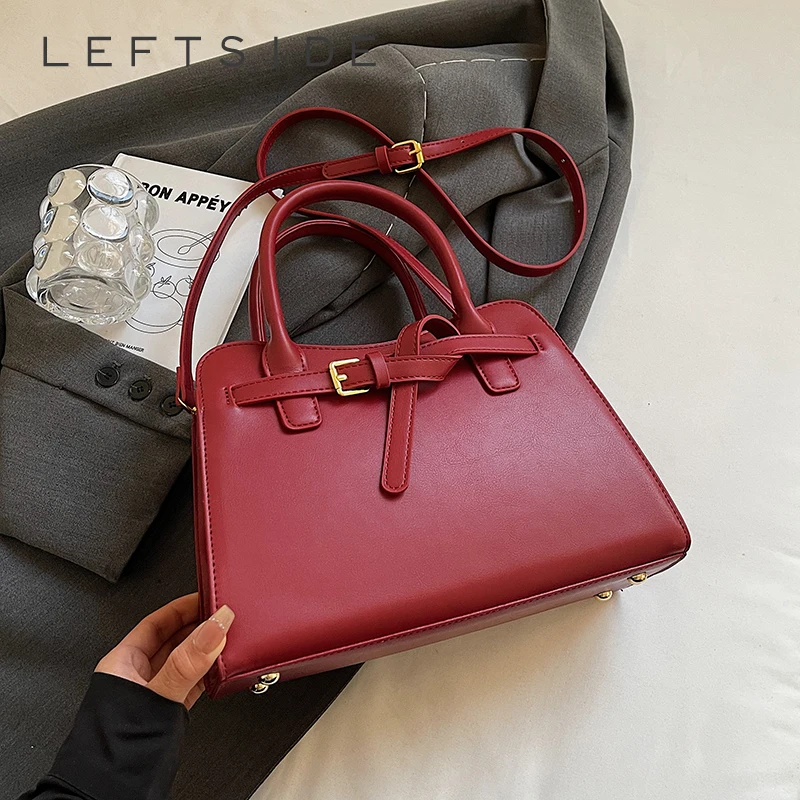 

LEFTSIDE 2025 Red New Luxury Small PU Leather Solid Color Handbags and Purses Women's Crossbody Bag Short Handle Shoulder Bags