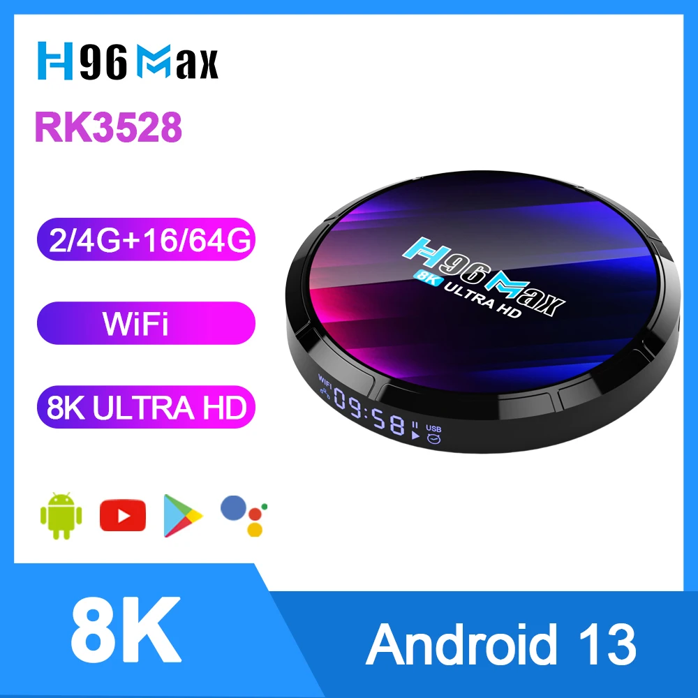 H96 Max 8K TV Box RK3528 Android 13 IPTV с BT5 WiFi6 FastSpeed H96Max Smart TVBOX 8K UHD USB3.0 IPTV Умный дом 64G AndroidTV