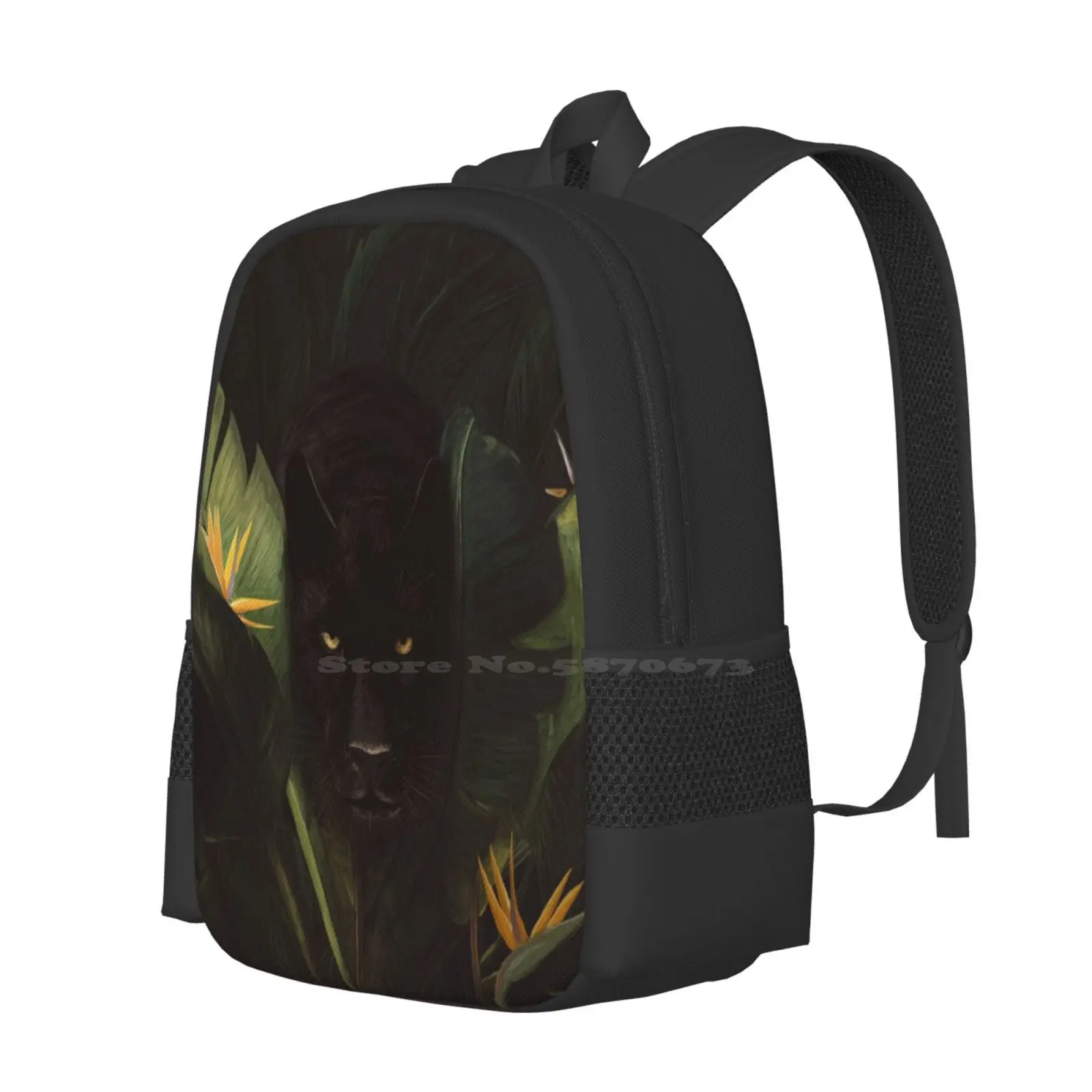 Hot Sale Schoolbag Backpack Fashion Bags Panther Jungle Tropical Forest Flower Banana Feline Wild Cat Explore Savage Black Leaf