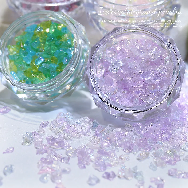 1/8 Jar Fine Sparking Polarized Colorful Ice Crystal Natural Ore Crushed Stones Nail Art Rhinestones Decorations Manicure Charms