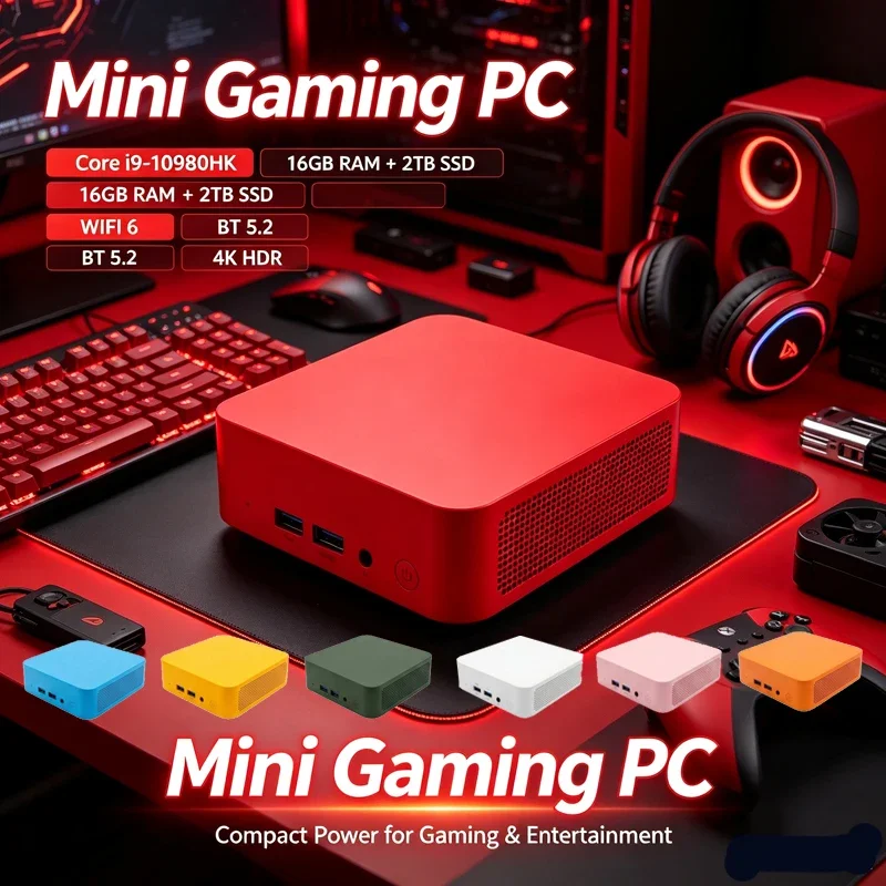 I9‑10980HK Pocket Mini PC, 16GB RAM 2TB SSD, Win11, WiFi6 BT5.2, 4K UHD Desktop Workstation for Gaming, Office & Live Streaming